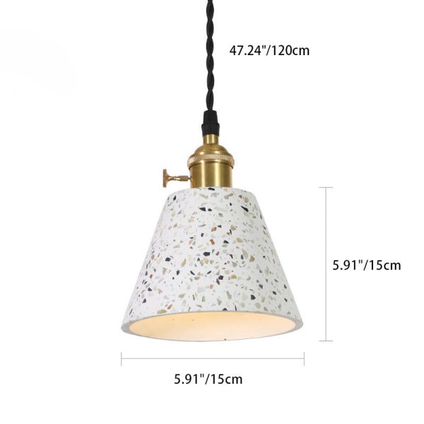 Contemporary Nordic Terrazzo Brass Round Cylinder Conic 1-Light Pendant Light For Dining Room - Image 11