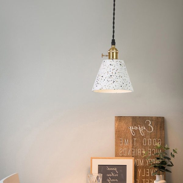 Contemporary Nordic Terrazzo Brass Round Cylinder Conic 1-Light Pendant Light For Dining Room - Image 3