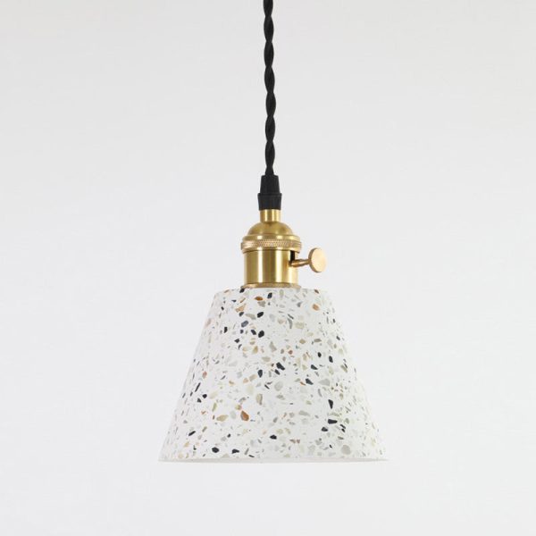 Contemporary Nordic Terrazzo Brass Round Cylinder Conic 1-Light Pendant Light For Dining Room - Image 22
