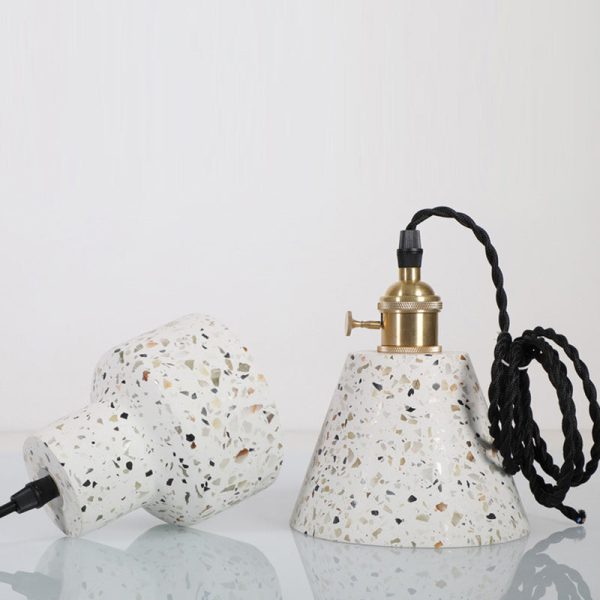 Contemporary Nordic Terrazzo Brass Round Cylinder Conic 1-Light Pendant Light For Dining Room - Image 14
