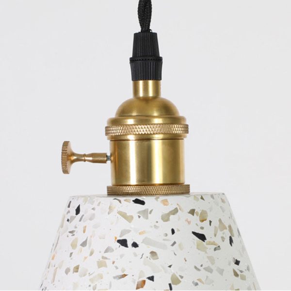 Contemporary Nordic Terrazzo Brass Round Cylinder Conic 1-Light Pendant Light For Dining Room - Image 13
