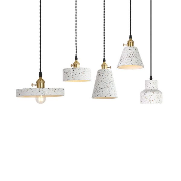 Contemporary Nordic Terrazzo Brass Round Cylinder Conic 1-Light Pendant Light For Dining Room - Image 23