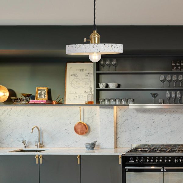 Contemporary Nordic Terrazzo Brass Round Cylinder Conic 1-Light Pendant Light For Dining Room - Image 5