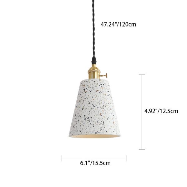 Contemporary Nordic Terrazzo Brass Round Cylinder Conic 1-Light Pendant Light For Dining Room - Image 9