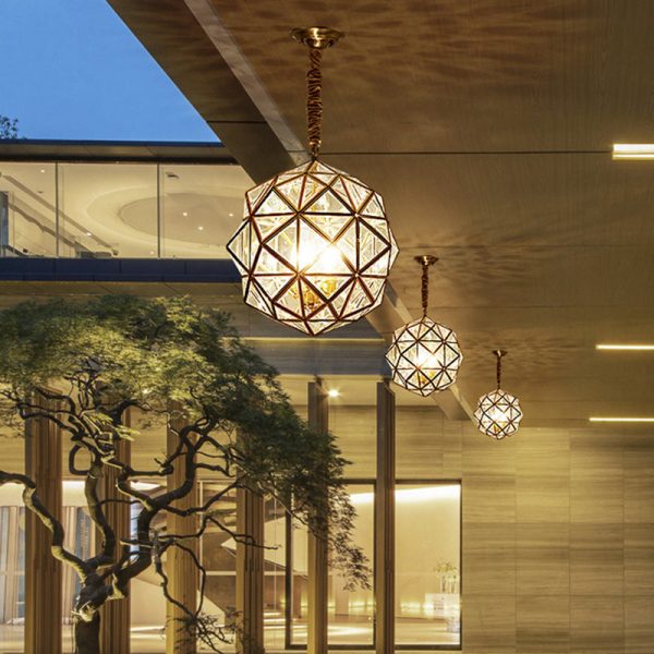 Modern Mid-century Waterproof Copper Glass Cage Rhombic Cylinder 1/3/4 Light Chandeliers For Outdoor Patio - Image 3