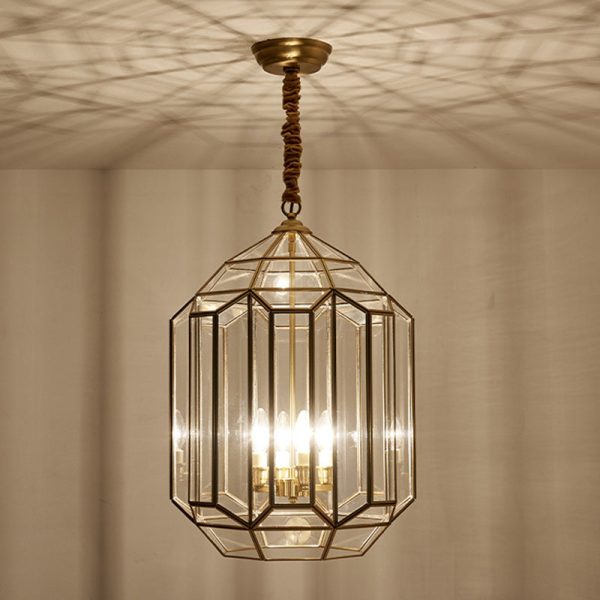 Modern Mid-century Waterproof Copper Glass Cage Rhombic Cylinder 1/3/4 Light Chandeliers For Outdoor Patio - Image 37