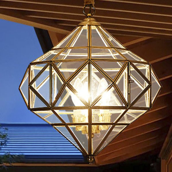 Modern Mid-century Waterproof Copper Glass Cage Rhombic Cylinder 1/3/4 Light Chandeliers For Outdoor Patio - Image 7