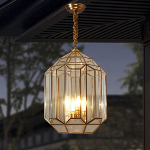 Modern Mid-century Waterproof Copper Glass Cage Rhombic Cylinder 1/3/4 Light Chandeliers For Outdoor Patio - Image 8