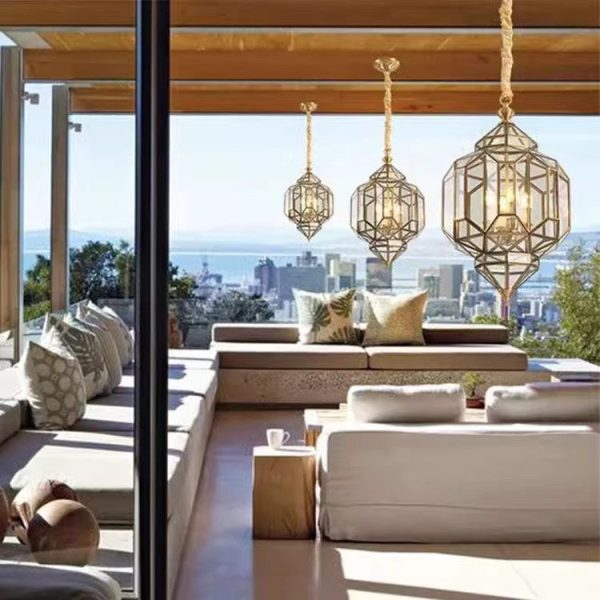 Modern Mid-century Waterproof Copper Glass Cage Rhombic Cylinder 1/3/4 Light Chandeliers For Outdoor Patio - Image 28