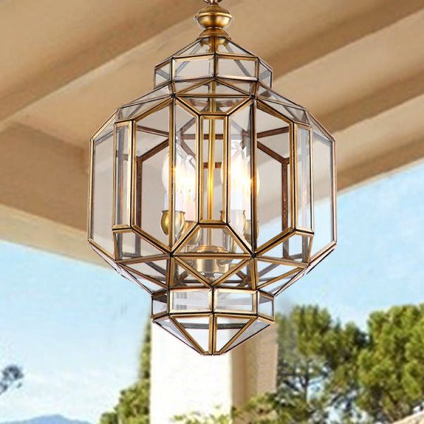 Modern Mid-century Waterproof Copper Glass Cage Rhombic Cylinder 1/3/4 Light Chandeliers For Outdoor Patio - Image 29