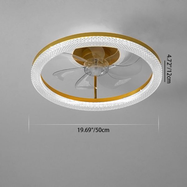Modern Luxury Iron Crystal Stainless Steel ABS Round LED Semi-Flush Mount Ceiling Fan Light Living Room - Image 4