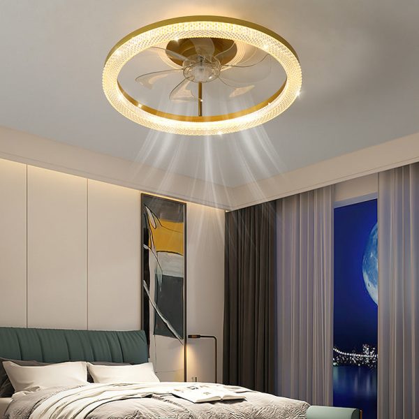 Modern Luxury Iron Crystal Stainless Steel ABS Round LED Semi-Flush Mount Ceiling Fan Light Living Room - Image 3