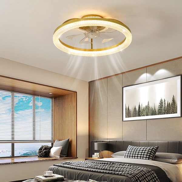 Modern Luxury Iron Crystal Stainless Steel ABS Round LED Semi-Flush Mount Ceiling Fan Light Living Room - Image 2