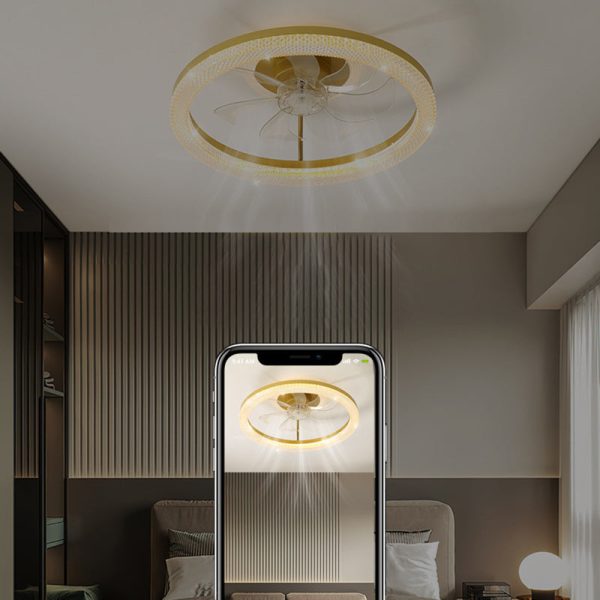 Modern Luxury Iron Crystal Stainless Steel ABS Round LED Semi-Flush Mount Ceiling Fan Light Living Room - Image 11