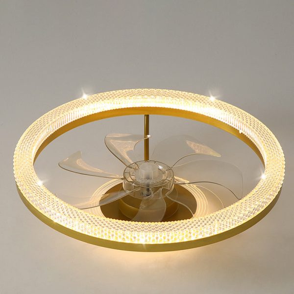 Modern Luxury Iron Crystal Stainless Steel ABS Round LED Semi-Flush Mount Ceiling Fan Light Living Room - Image 9