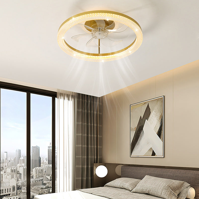 BS-Lighting-LX01329-5.jpg Modern Luxury Iron Crystal Stainless Steel ABS Round LED Semi-Flush Mount Ceiling Fan Light Living Room - Image 1