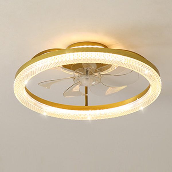 Modern Luxury Iron Crystal Stainless Steel ABS Round LED Semi-Flush Mount Ceiling Fan Light Living Room - Image 10