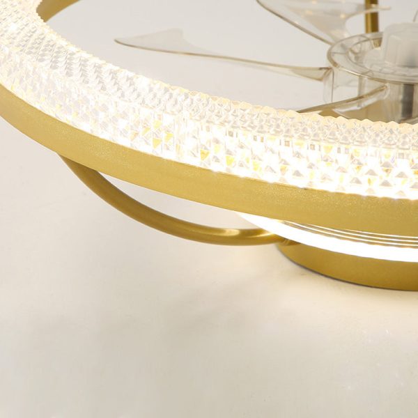 Modern Luxury Iron Crystal Stainless Steel ABS Round LED Semi-Flush Mount Ceiling Fan Light Living Room - Image 6