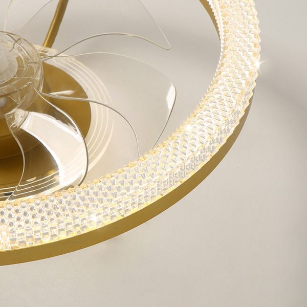 Modern Luxury Iron Crystal Stainless Steel ABS Round LED Semi-Flush Mount Ceiling Fan Light Living Room - Image 8