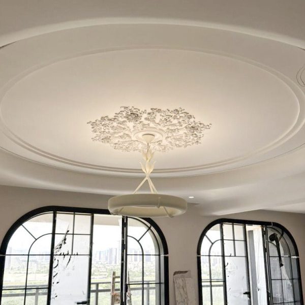 Traditional French Metal Resin Round Carved Floral LED Chandeliers For Living Room - Image 12
