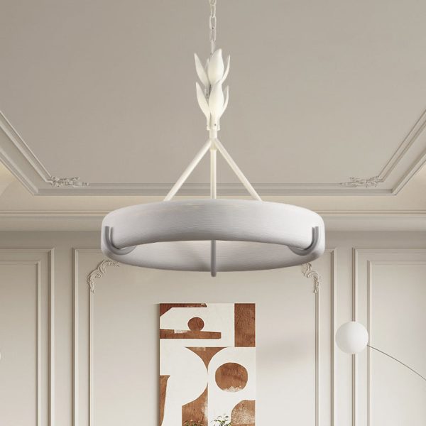 Traditional French Metal Resin Round Carved Floral LED Chandeliers For Living Room - Image 5