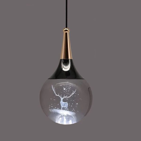 Contemporary Creative Aluminum Crystal Ball Deer Jellyfish Earth LED Pendant Light For Bedside - Image 10