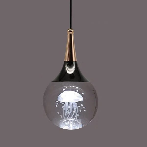 Contemporary Creative Aluminum Crystal Ball Deer Jellyfish Earth LED Pendant Light For Bedside - Image 11