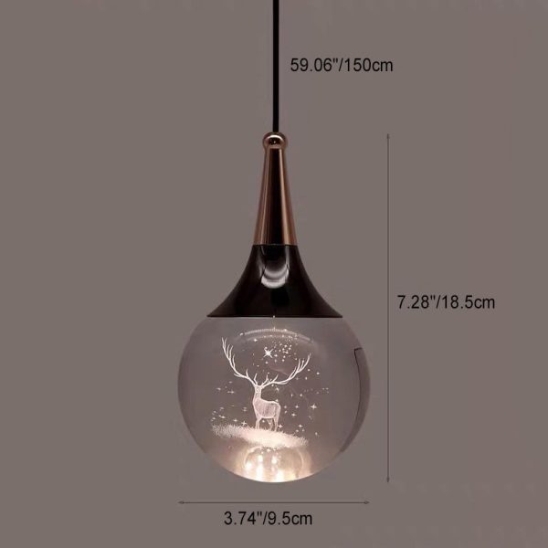 Contemporary Creative Aluminum Crystal Ball Deer Jellyfish Earth LED Pendant Light For Bedside - Image 5