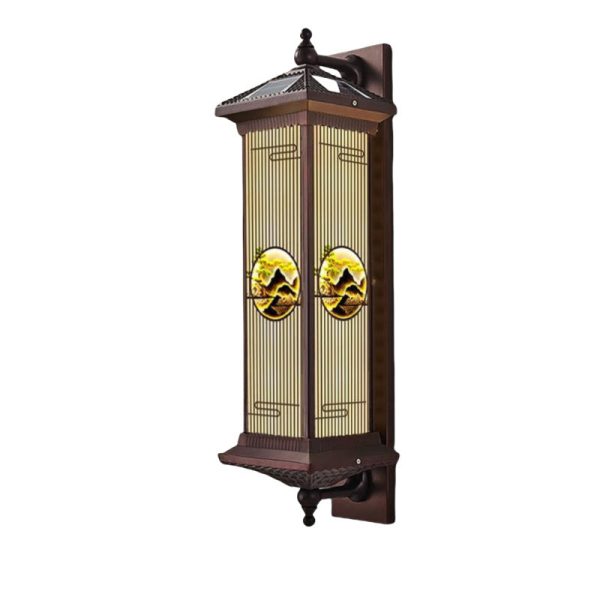 Traditional Chinese Solar Waterproof Aluminum Glass Landscape Cylinder LED Wall Sconce Lamp For Outdoor Patio - Image 22