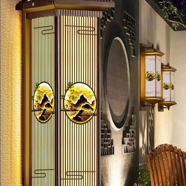Traditional Chinese Solar Waterproof Aluminum Glass Landscape Cylinder LED Wall Sconce Lamp For Outdoor Patio - Image 13