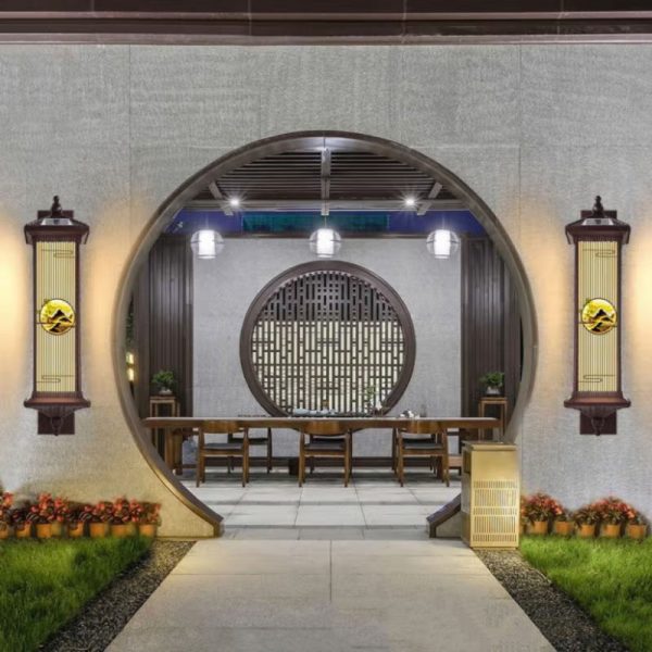 Traditional Chinese Solar Waterproof Aluminum Glass Landscape Cylinder LED Wall Sconce Lamp For Outdoor Patio - Image 18