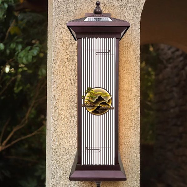 Traditional Chinese Solar Waterproof Aluminum Glass Landscape Cylinder LED Wall Sconce Lamp For Outdoor Patio - Image 20