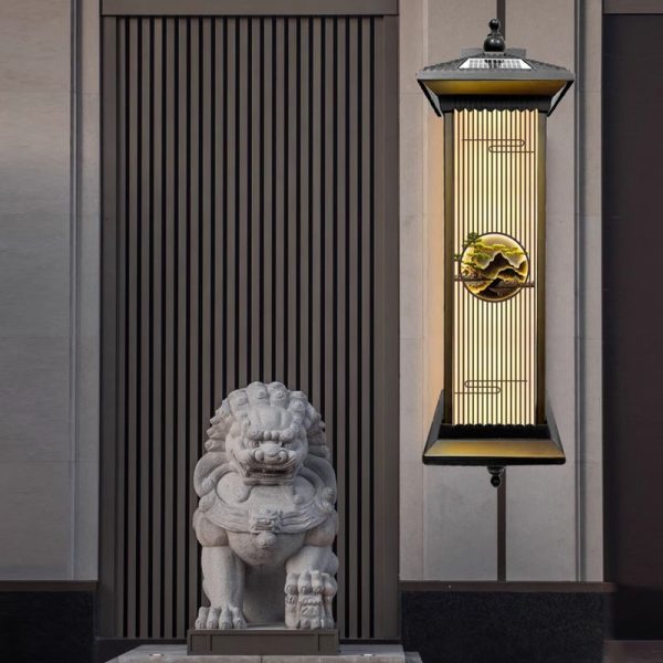 Traditional Chinese Solar Waterproof Aluminum Glass Landscape Cylinder LED Wall Sconce Lamp For Outdoor Patio - Image 19