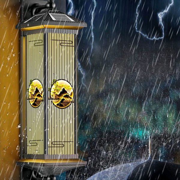 Traditional Chinese Solar Waterproof Aluminum Glass Landscape Cylinder LED Wall Sconce Lamp For Outdoor Patio - Image 14