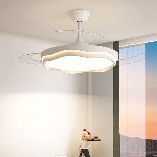 Contemporary Nordic Iron Acrylic PC Round Wave LED Semi-Flush Mount Ceiling Fan Light For Living Room - Image 2