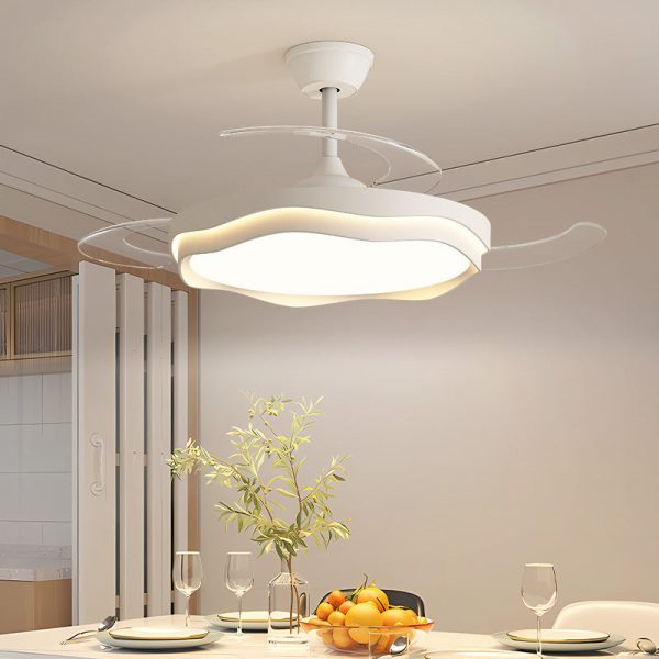 Contemporary Nordic Iron Acrylic PC Round Wave LED Semi-Flush Mount Ceiling Fan Light For Living Room - Image 9