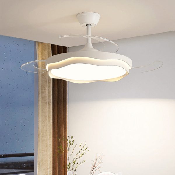 Contemporary Nordic Iron Acrylic PC Round Wave LED Semi-Flush Mount Ceiling Fan Light For Living Room - Image 3