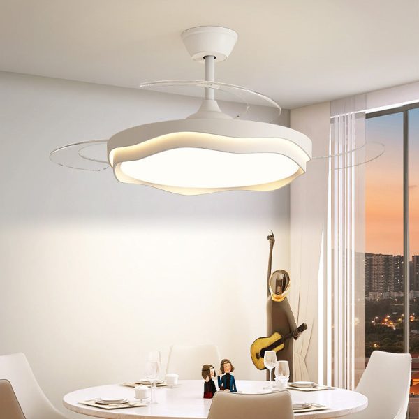 Contemporary Nordic Iron Acrylic PC Round Wave LED Semi-Flush Mount Ceiling Fan Light For Living Room - Image 4