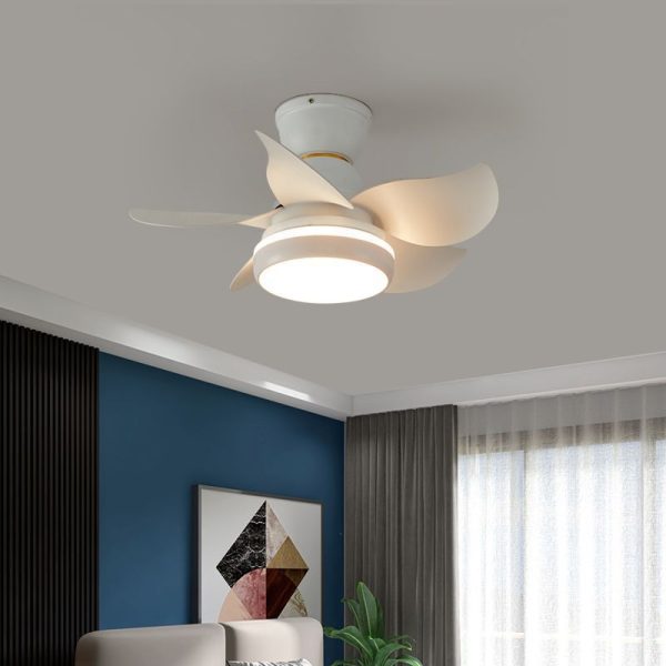 Contemporary Scandinavian Acrylic ABS Metal Round Flower LED Semi-Flush Mount Ceiling Fan Light For Living Room - Image 4