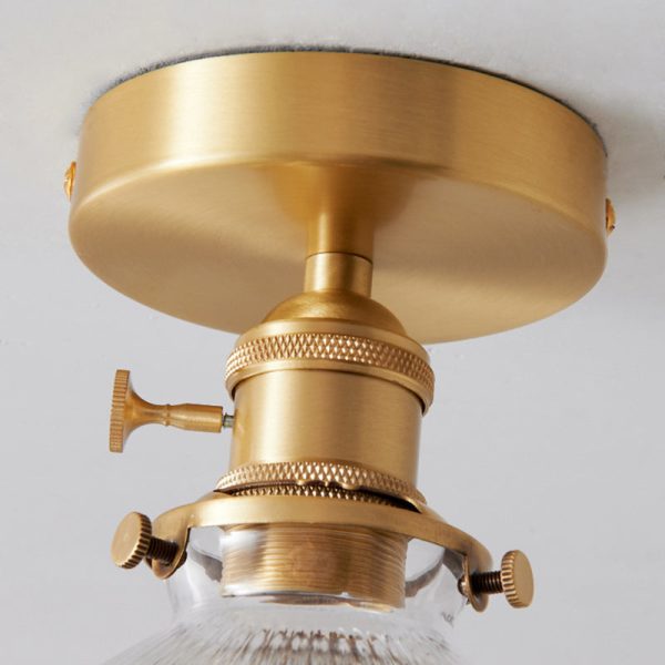 Traditional Japanese Brass Glass Bowl Cylinder Ripple 1-Light Semi-Flush Mount Ceiling Light For Hallway - Image 15