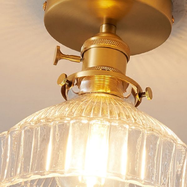 Traditional Japanese Brass Glass Bowl Cylinder Ripple 1-Light Semi-Flush Mount Ceiling Light For Hallway - Image 16