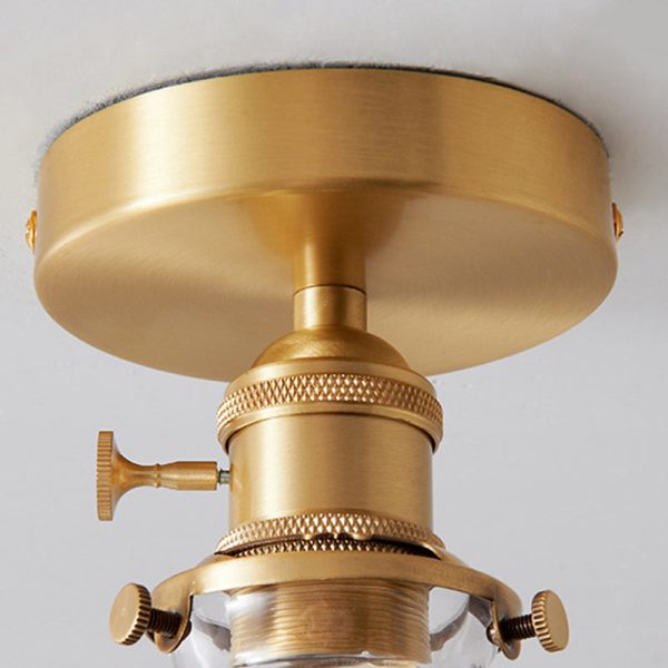 Traditional Japanese Brass Glass Bowl Cylinder Ripple 1-Light Semi-Flush Mount Ceiling Light For Hallway - Image 14