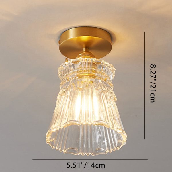 Traditional Japanese Brass Glass Bowl Cylinder Ripple 1-Light Semi-Flush Mount Ceiling Light For Hallway - Image 11