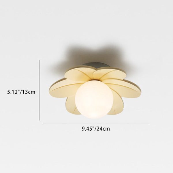 Contemporary Scandinavian Resin Metal Glass Flower Ball 1-Light Semi-Flush Mount Ceiling Light For Hallway - Image 6