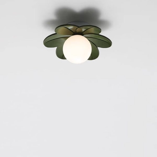 Contemporary Scandinavian Resin Metal Glass Flower Ball 1-Light Semi-Flush Mount Ceiling Light For Hallway - Image 4