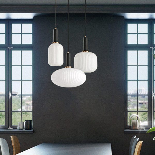 Contemporary Scandinavian Metal Glass Cylinder Striped Lantern 1-Light Pendant Light For Dining Room - Image 5