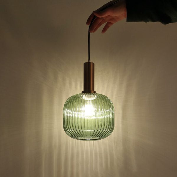 Contemporary Scandinavian Metal Glass Cylinder Striped Lantern 1-Light Pendant Light For Dining Room - Image 16