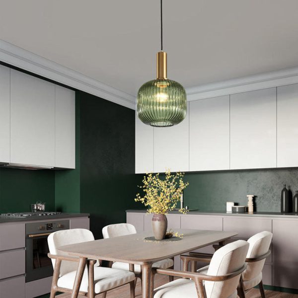 Contemporary Scandinavian Metal Glass Cylinder Striped Lantern 1-Light Pendant Light For Dining Room - Image 6