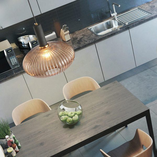 Contemporary Scandinavian Metal Glass Cylinder Striped Lantern 1-Light Pendant Light For Dining Room - Image 17