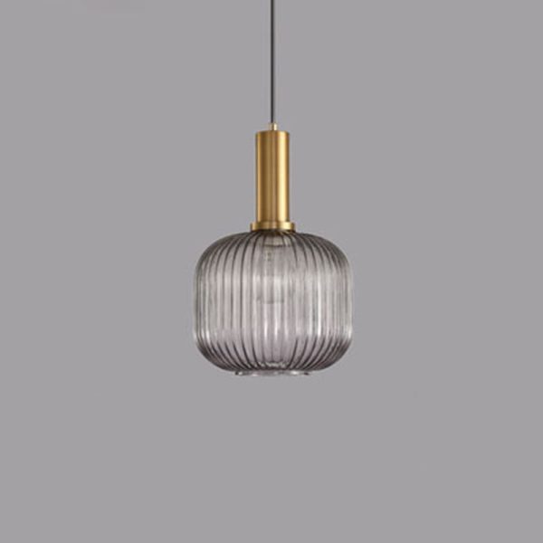 Contemporary Scandinavian Metal Glass Cylinder Striped Lantern 1-Light Pendant Light For Dining Room - Image 39